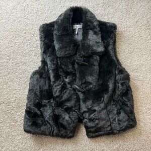 Y2K Metro7 Vest Womens Large Black Faux Fur Toggle Collared Lined Plush Sherpa